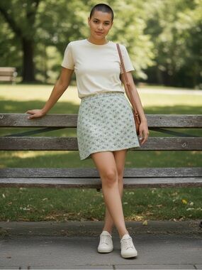 “346”Brooks Brothers Light Green Dragonfly Patterned A-Line Mini Skirt Size 14